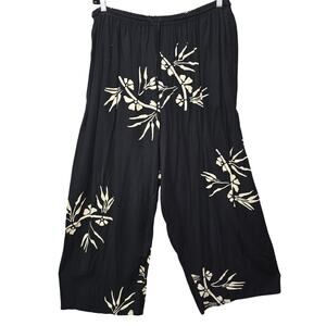 Handmade Palazzo Pants Womens Black Tropical Bamboo Floral Hawaiian Travel Rayon